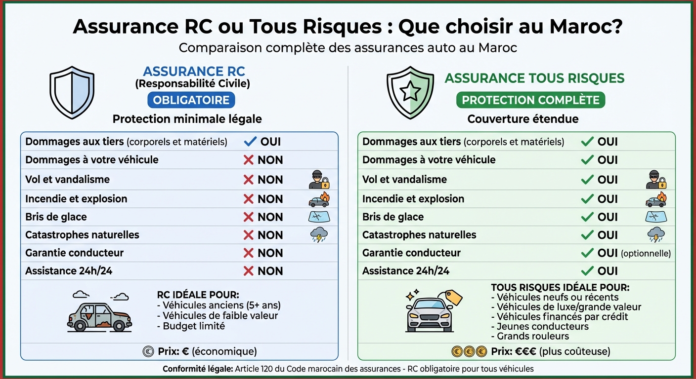 Comparaison assurance RC vs Tous Risques au Maroc : couvertures et garanties