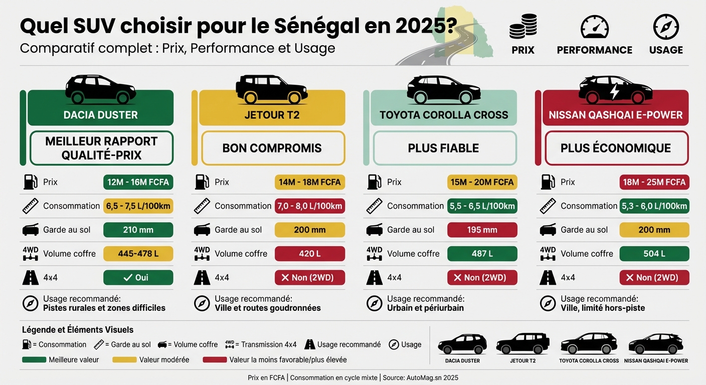 Comparatif SUV Sénégal 2025 : Prix, Consommation et Caractéristiques