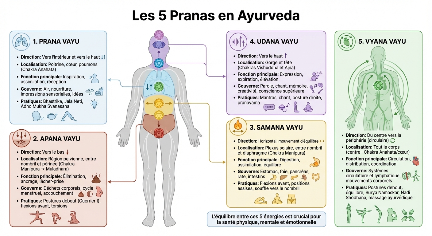 Les 5 Pranas (Vayus) en Ayurveda : fonctions, localisations et pratiques