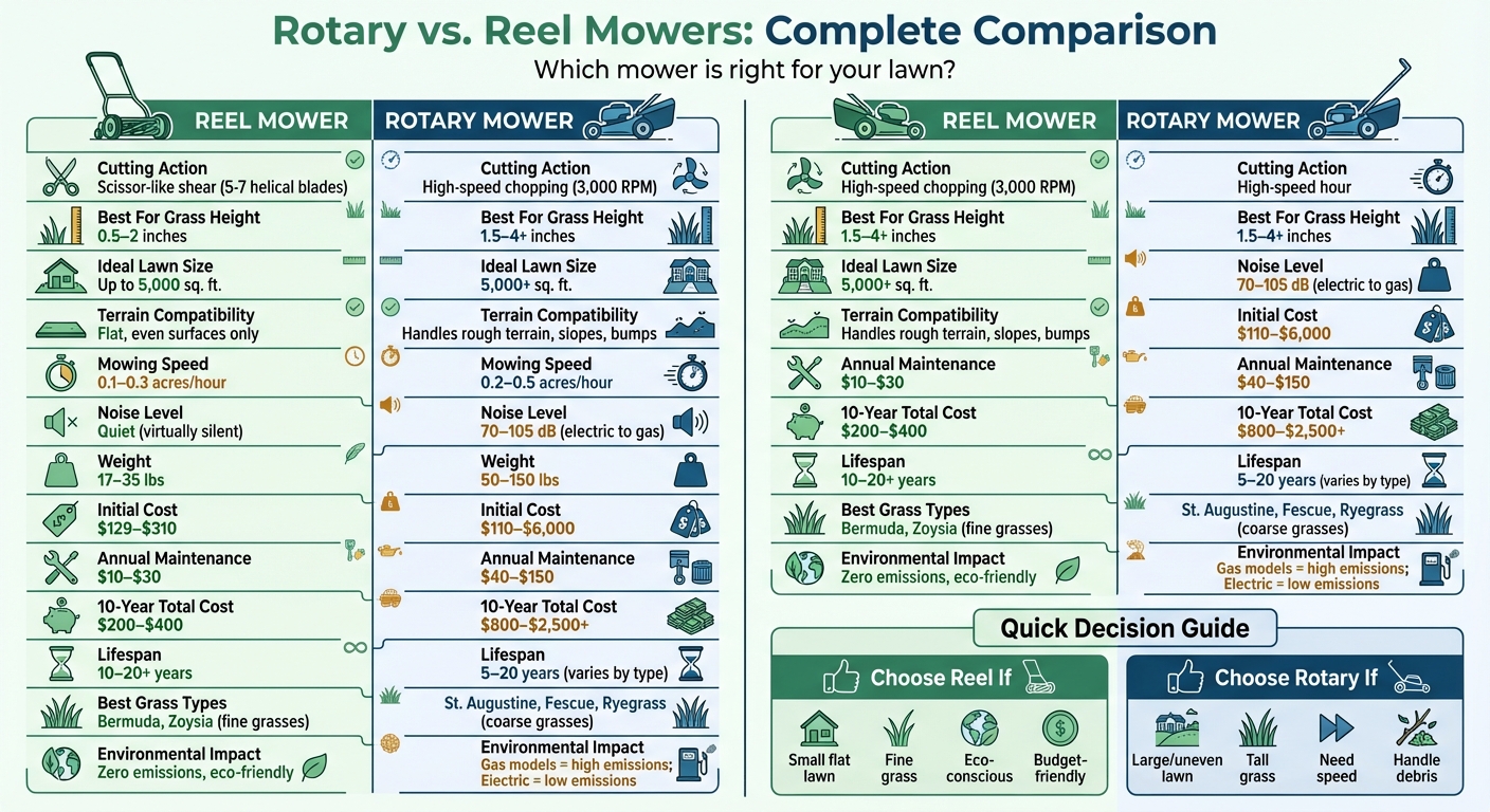 Rotary vs Reel Mowers Comparison Chart: Features, Costs, and Performance