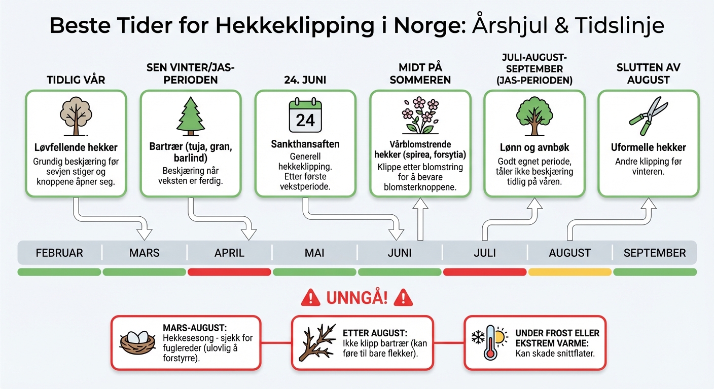 Beste tidspunkt for hekkeklipping gjennom året