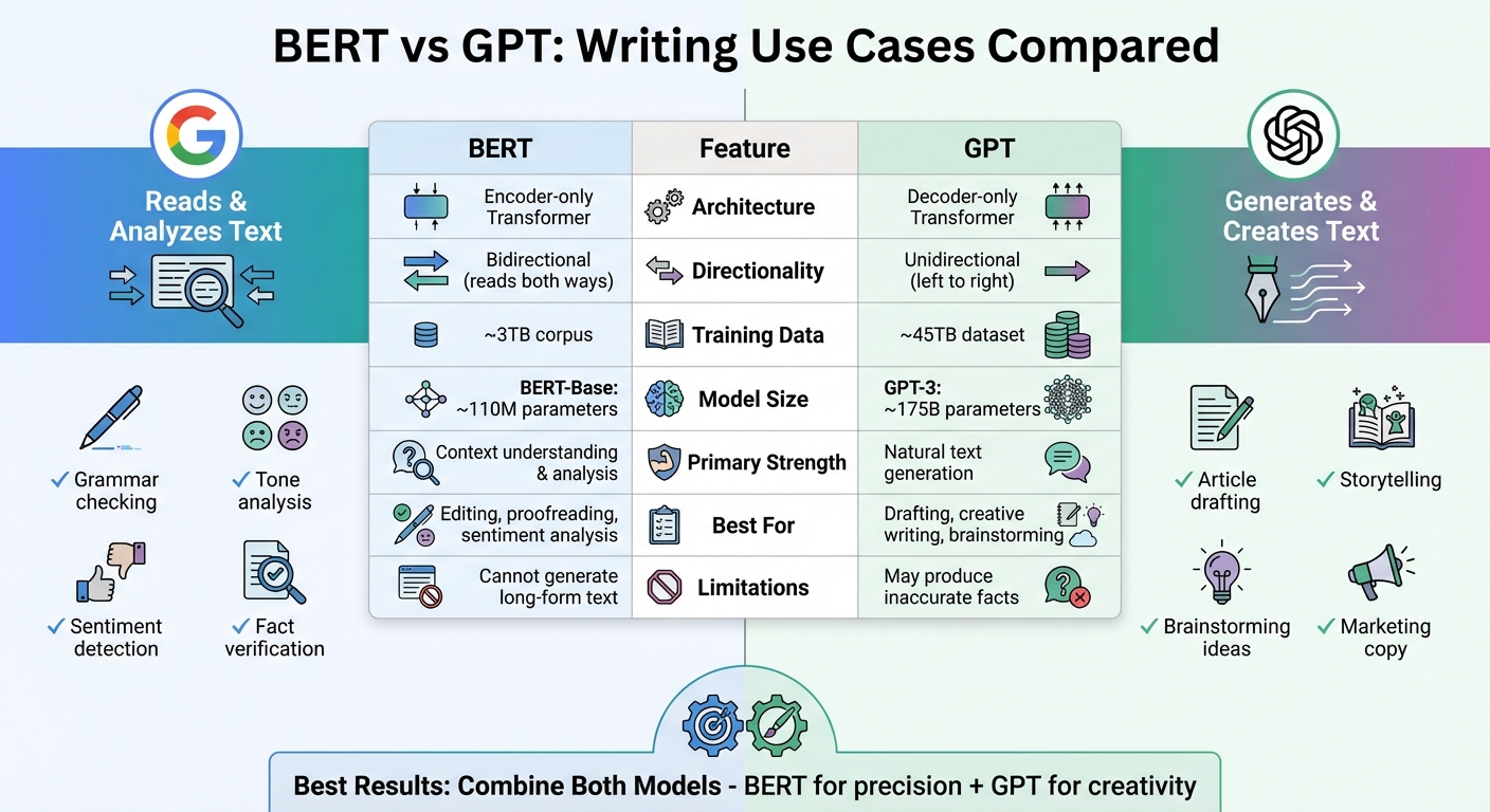 BERT vs GPT: Key Differences for Writing Tasks