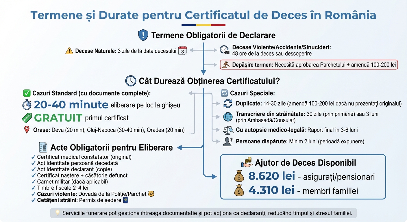 Termene legale și durate procesare certificat deces în România