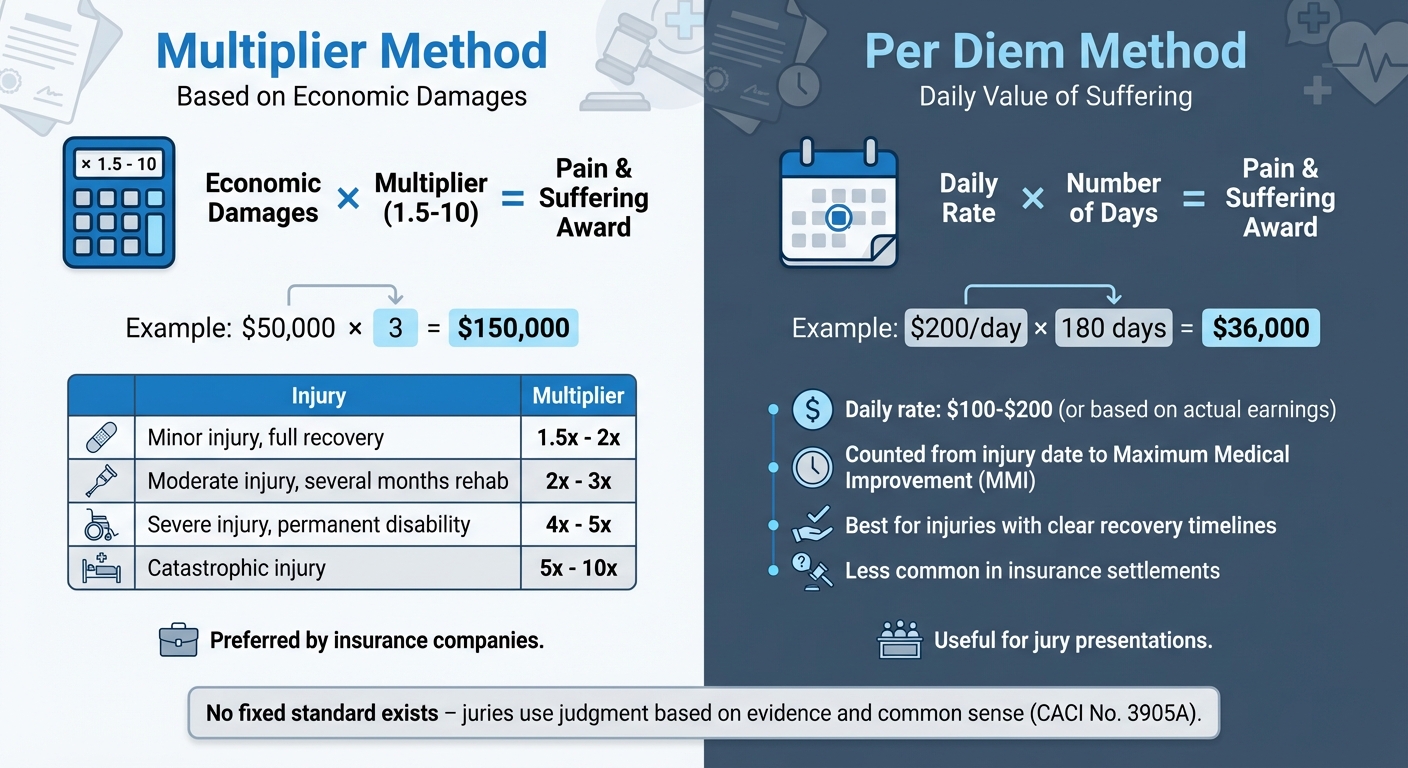 Pain and Suffering Damages Calculation Methods in California