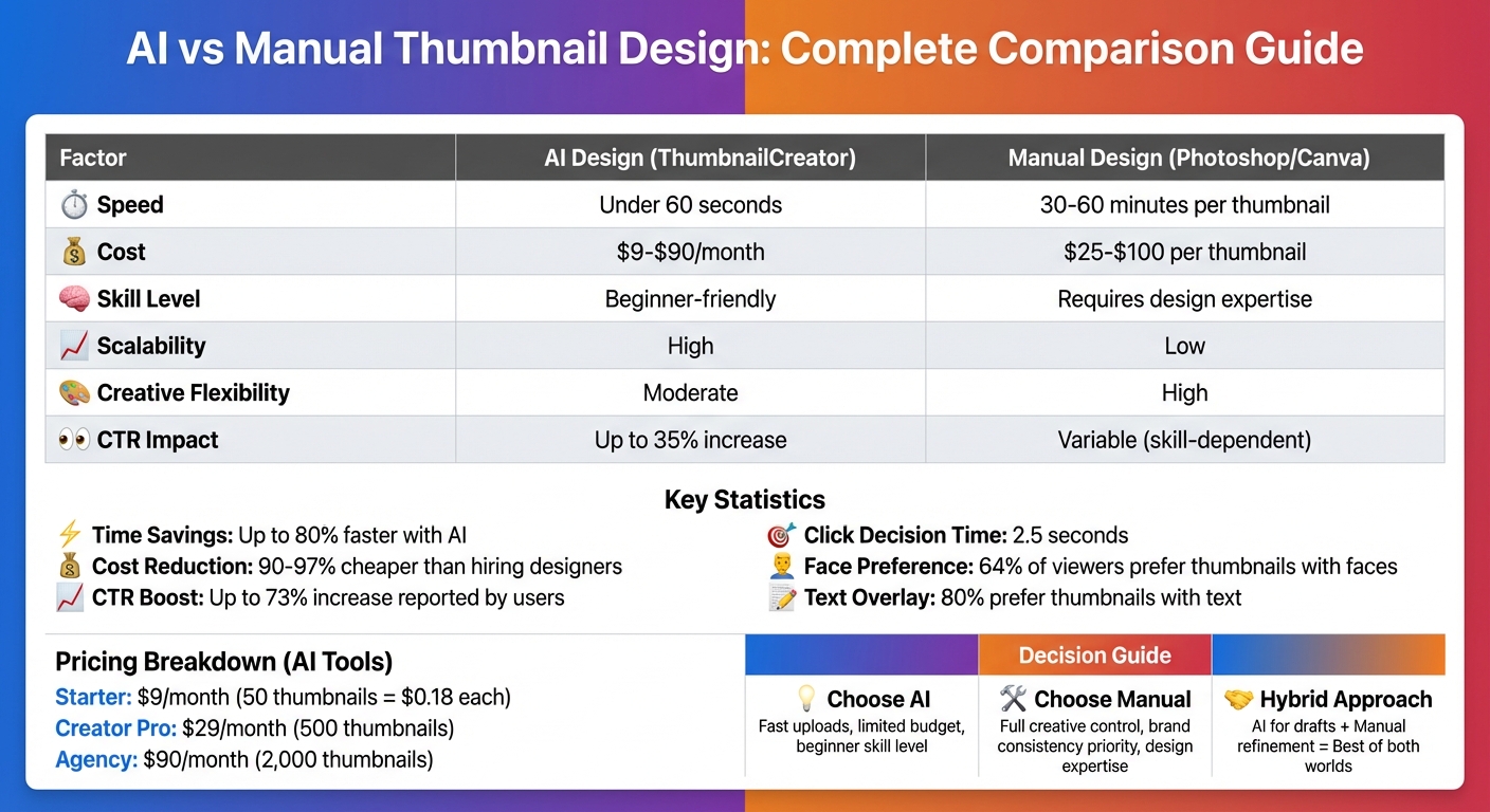 AI vs Manual Thumbnail Design: Speed, Cost and Performance Comparison