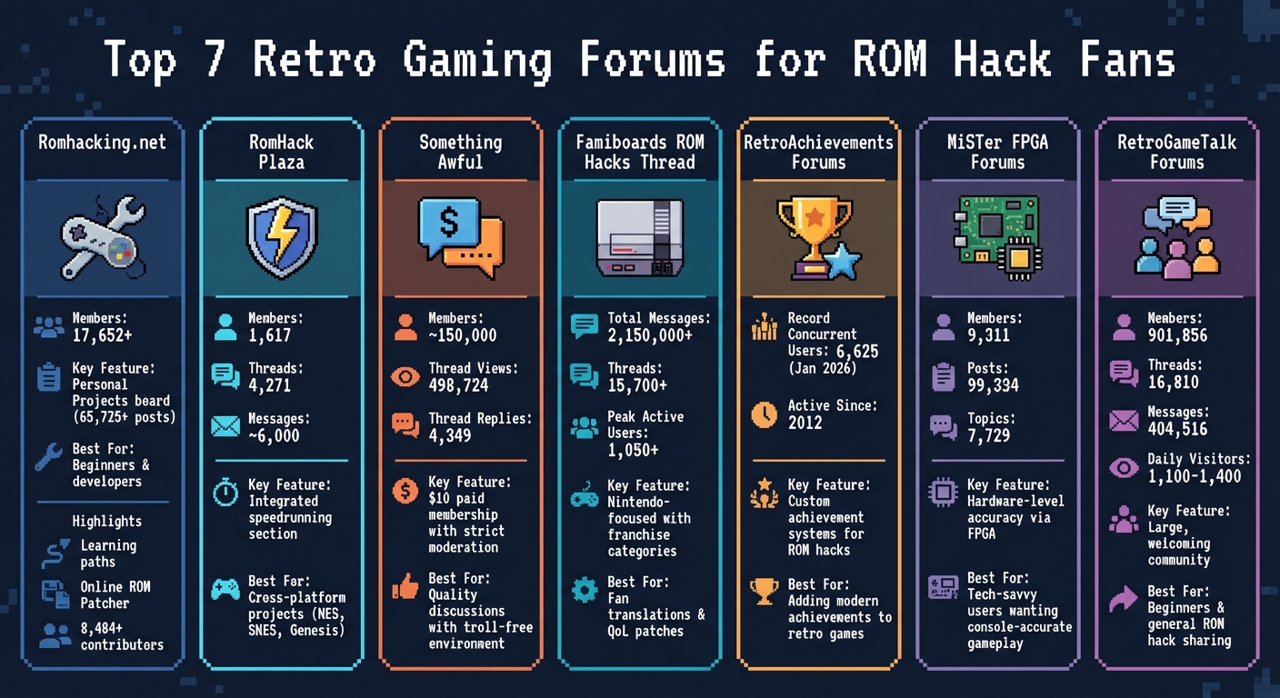 Top 7 Retro Gaming ROM Hack Forums Comparison Chart