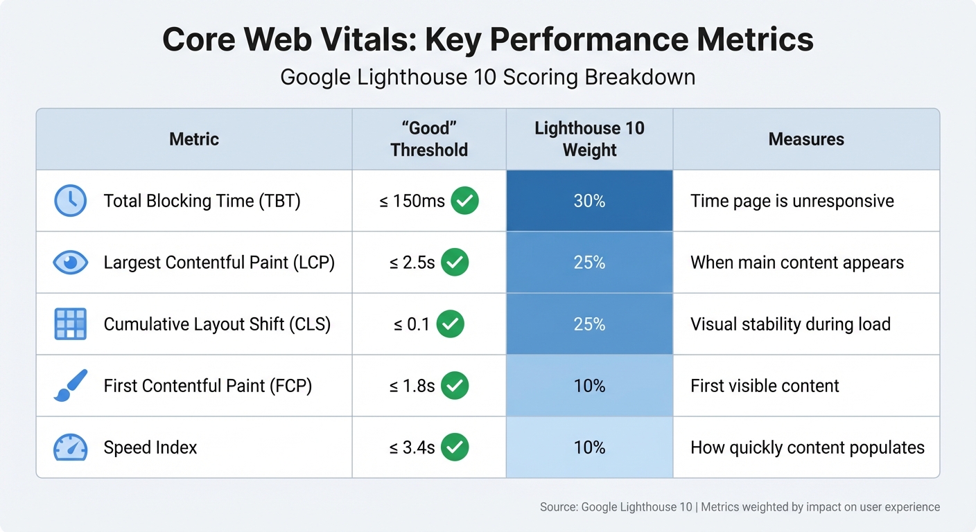 Core Web Vitals Performance Metrics: Thresholds and Lighthouse Scoring Weights