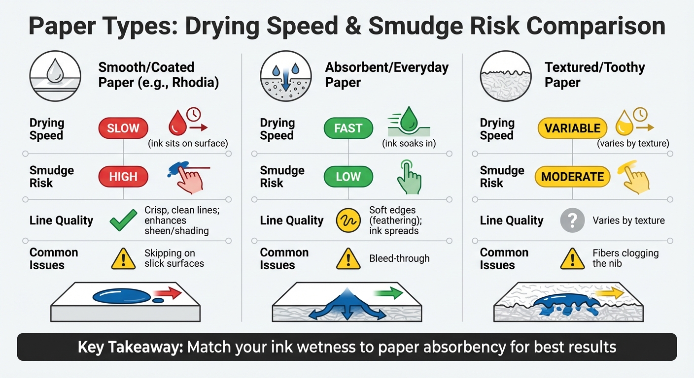Paper Types Comparison for Fountain Pen Ink Drying and Smudging