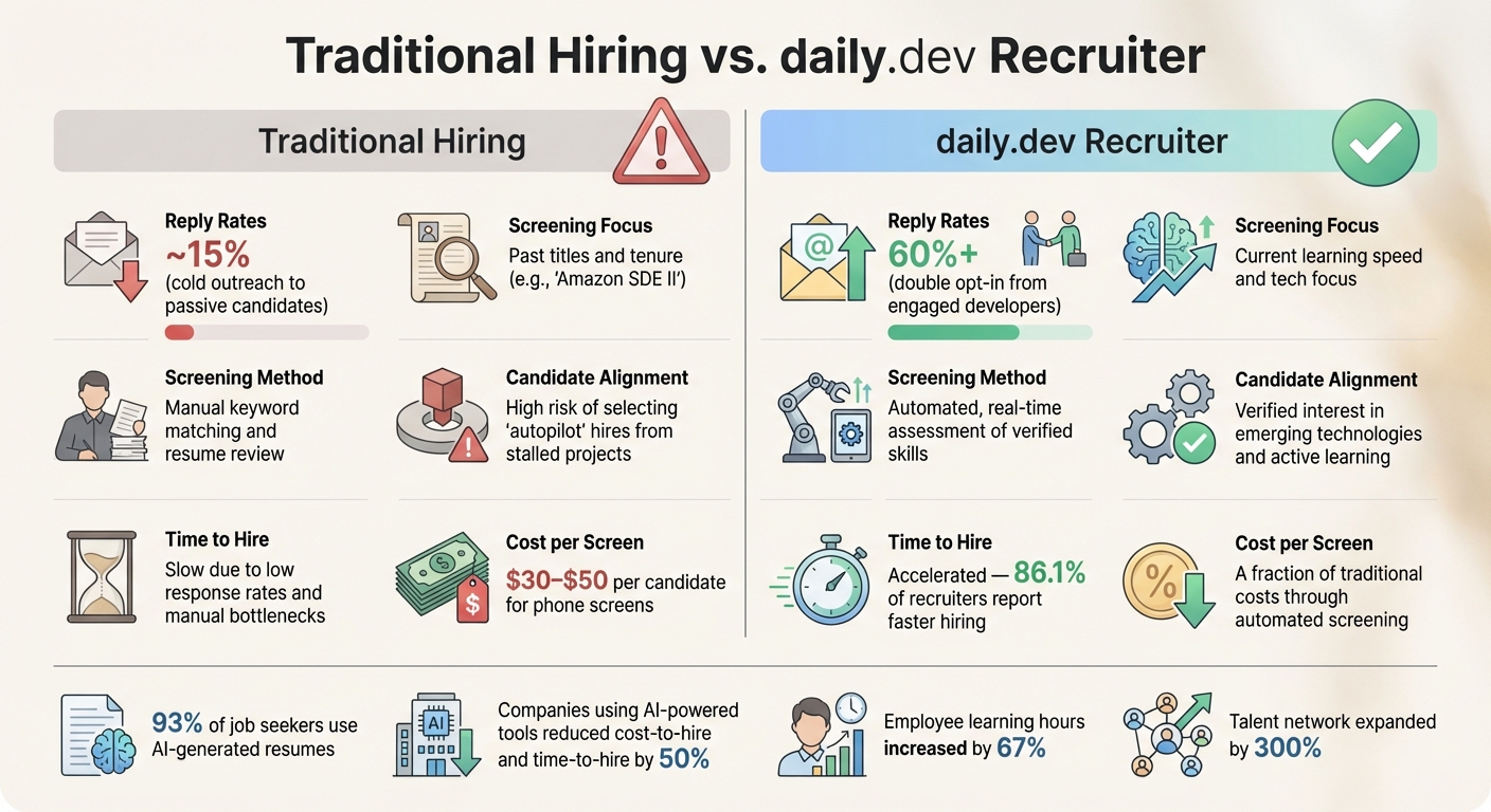 Traditional Hiring vs daily.dev Recruiter: Key Metrics Comparison