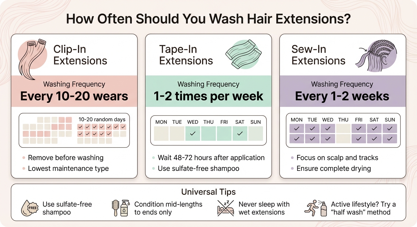 Hair Extension Washing Schedule by Type: Clip-In, Tape-In, and Sew-In Care Guide