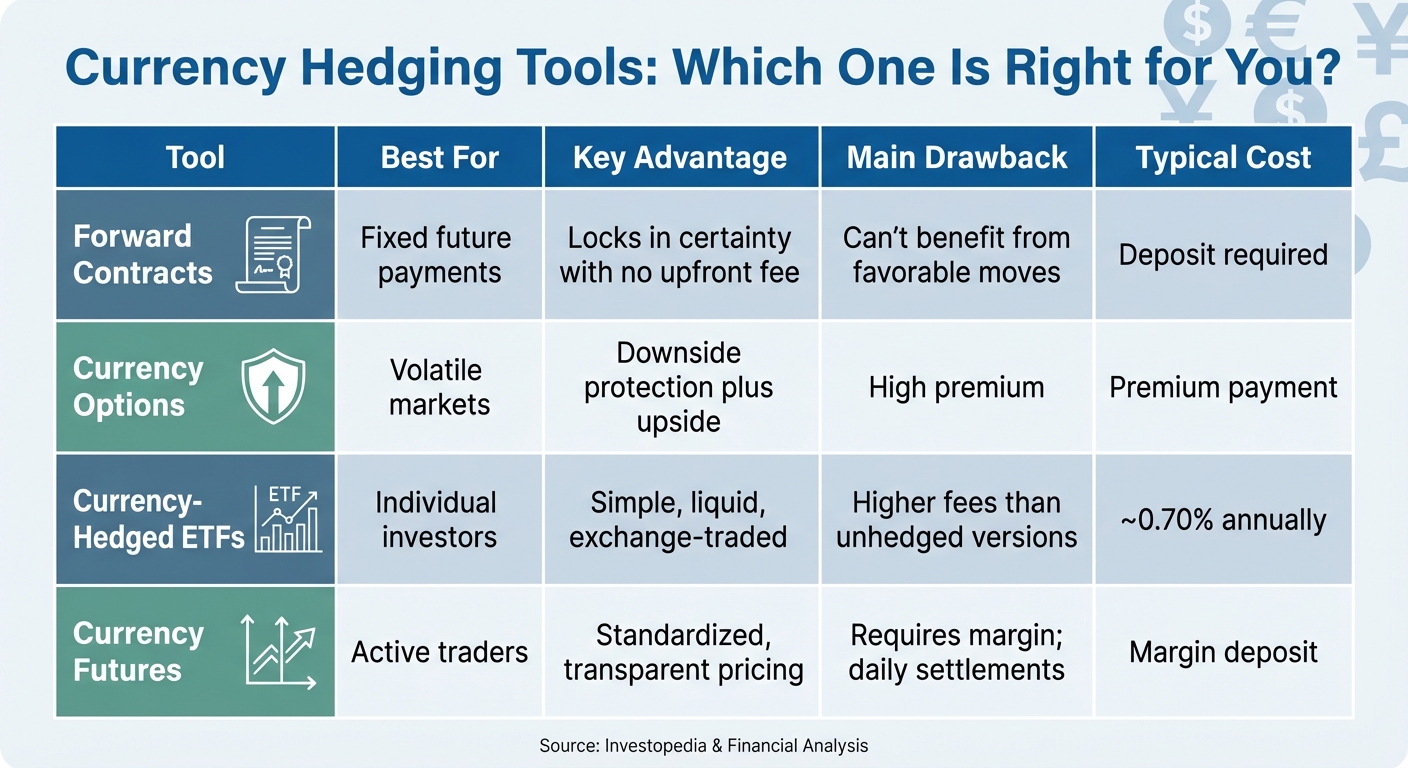 Currency Hedging Tools Comparison: Forward Contracts, Options, ETFs and Futures