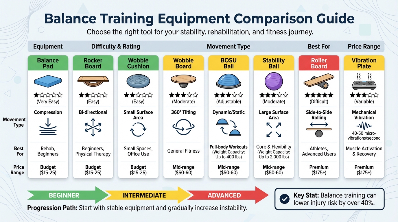 Balance Training Equipment Comparison Guide: Types, Difficulty Levels, and Best Uses