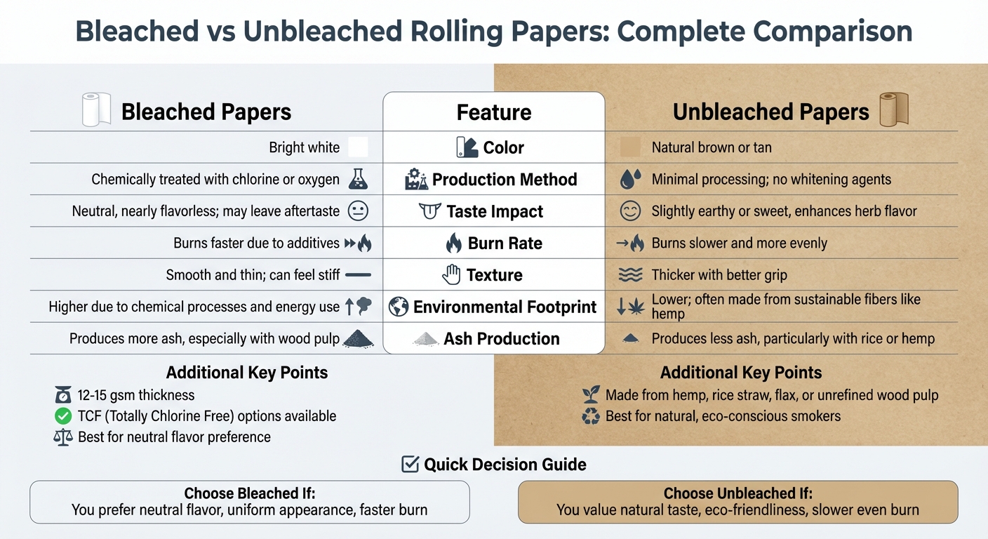 Bleached vs Unbleached Rolling Papers Comparison Chart