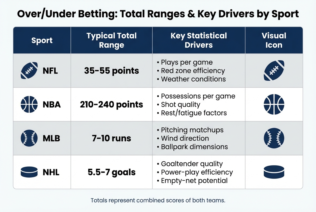 Over/Under Betting Totals and Key Drivers by Sport