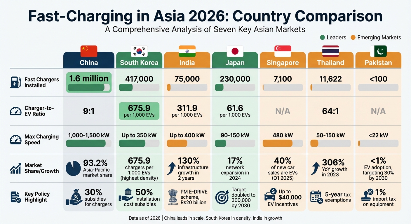 Asia Fast-Charging Infrastructure Comparison 2026: 7 Countries