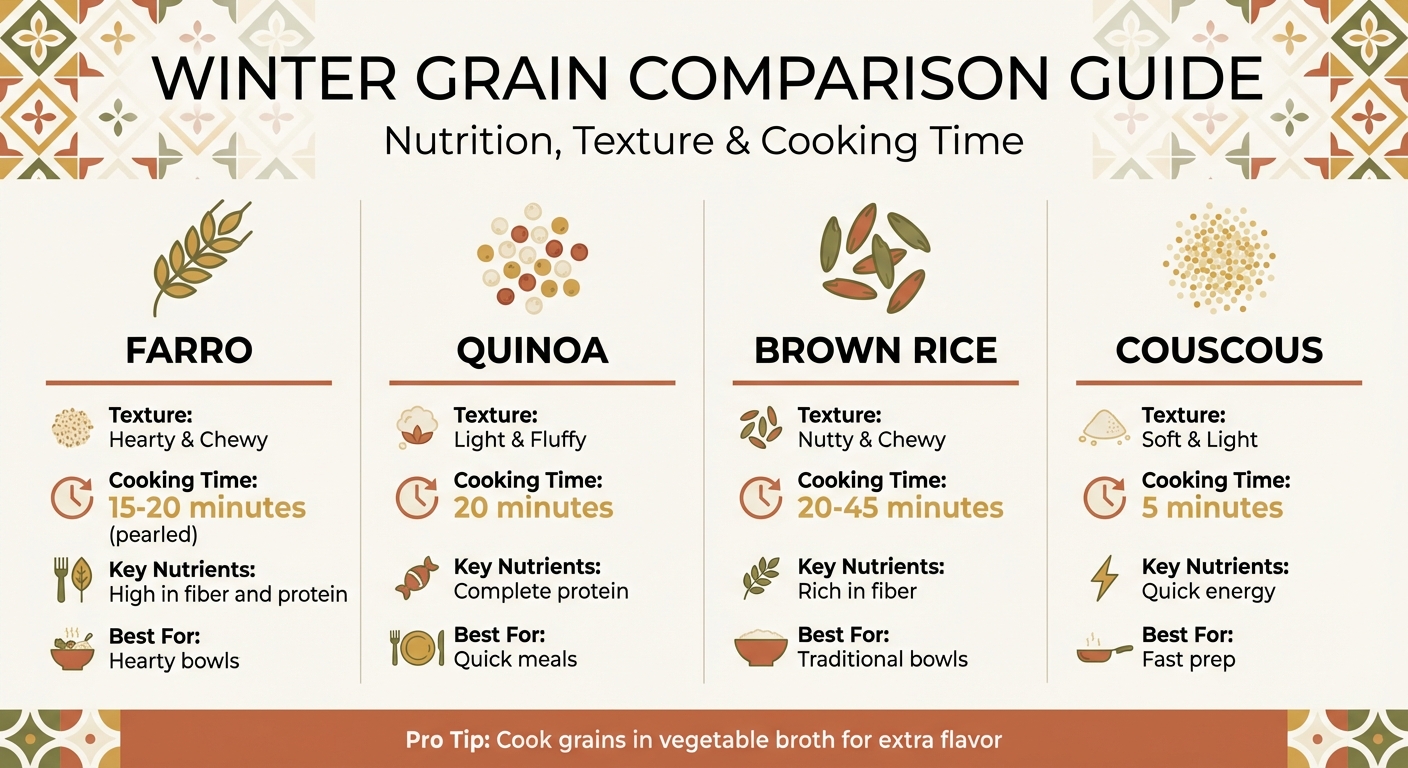 Mediterranean Winter Grains Comparison: Nutrition, Texture, and Cooking Time
