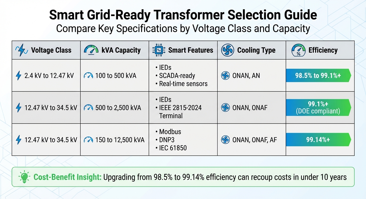 Smart Grid-Ready Transformer Selection Comparison by Voltage Class and Capacity