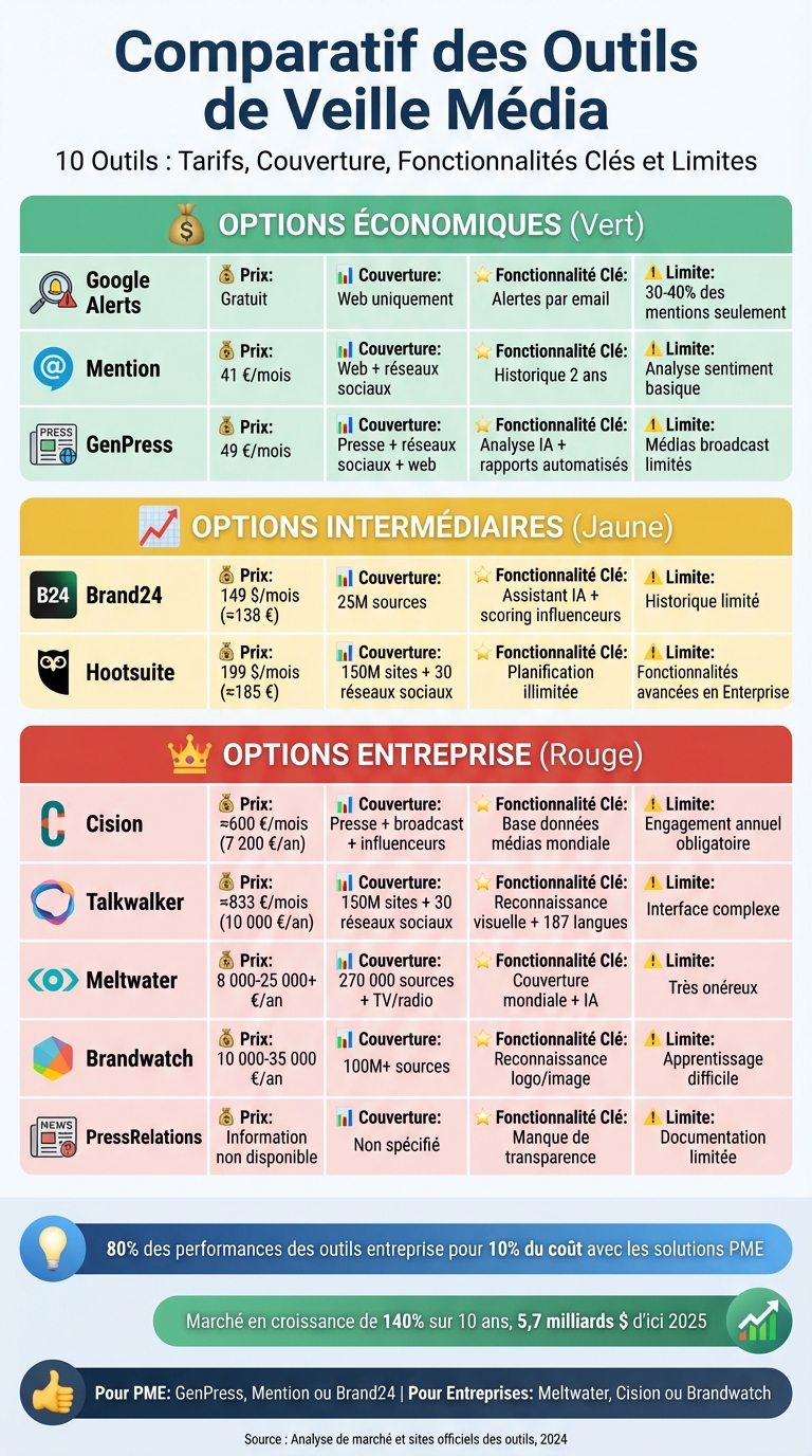 Comparaison des 10 meilleurs outils de veille médiatique : tarifs et fonctionnalités