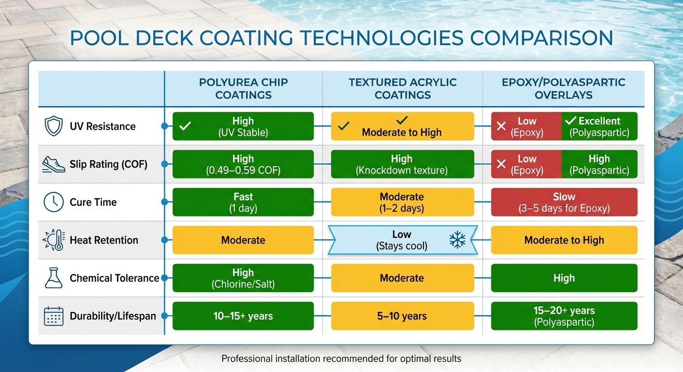 Pool Deck Coating Technologies Comparison: UV Resistance, Durability and Safety Features
