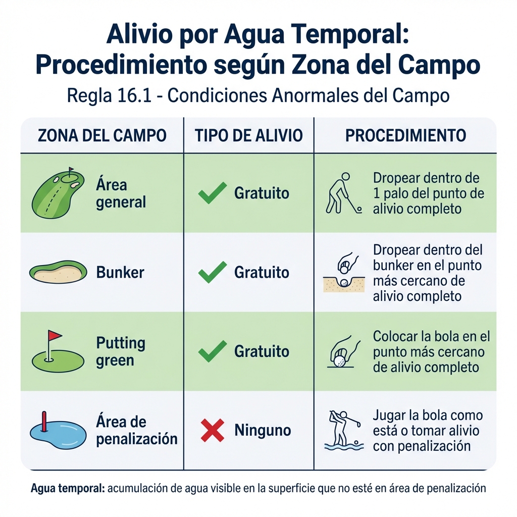 Alivio gratuito por agua temporal según zona del campo de golf