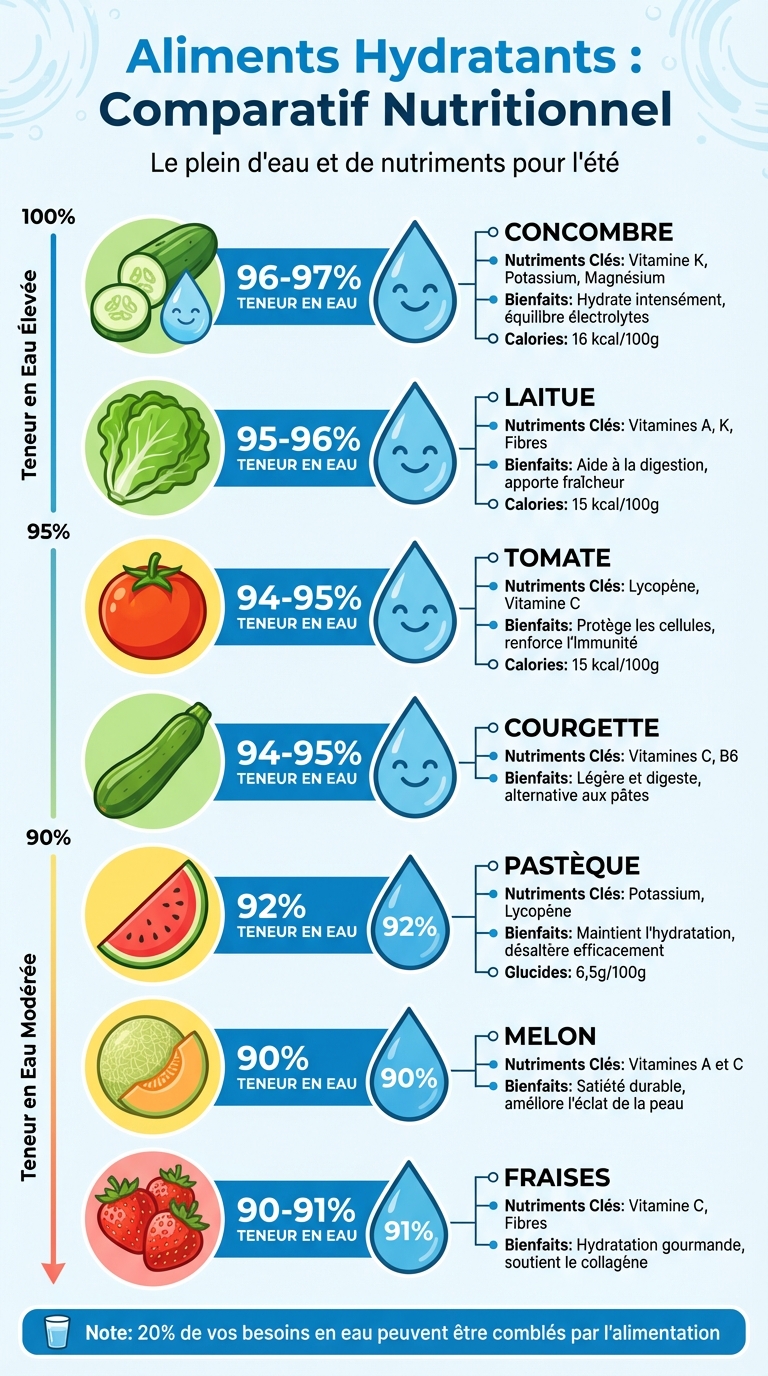 Teneur en eau et nutriments des aliments hydratants d'été