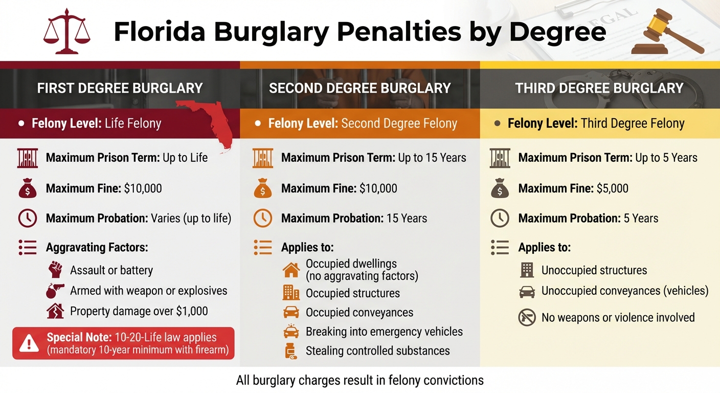Florida Burglary Degrees: Penalties and Prison Sentences Comparison Chart