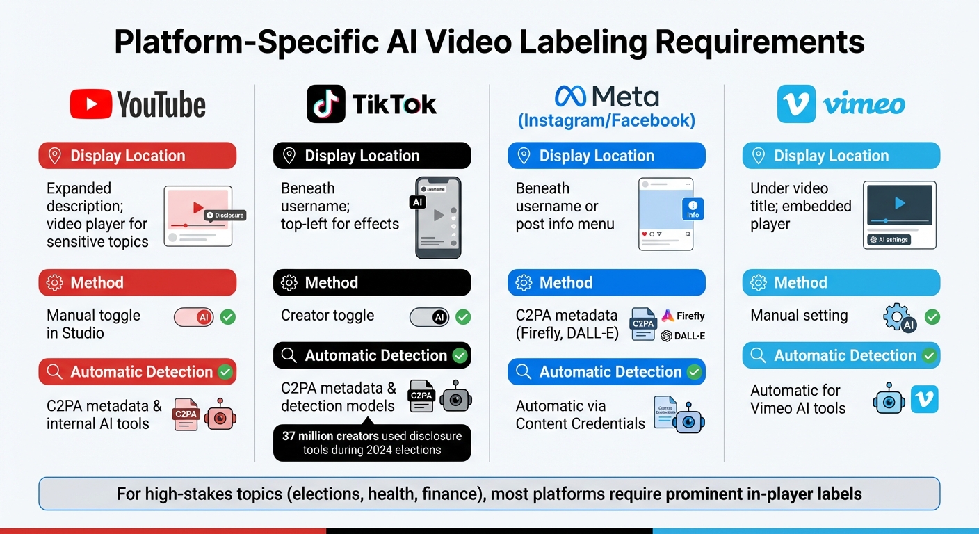 AI-Generated Video Labeling Requirements by Platform: YouTube, TikTok, Meta, and Vimeo