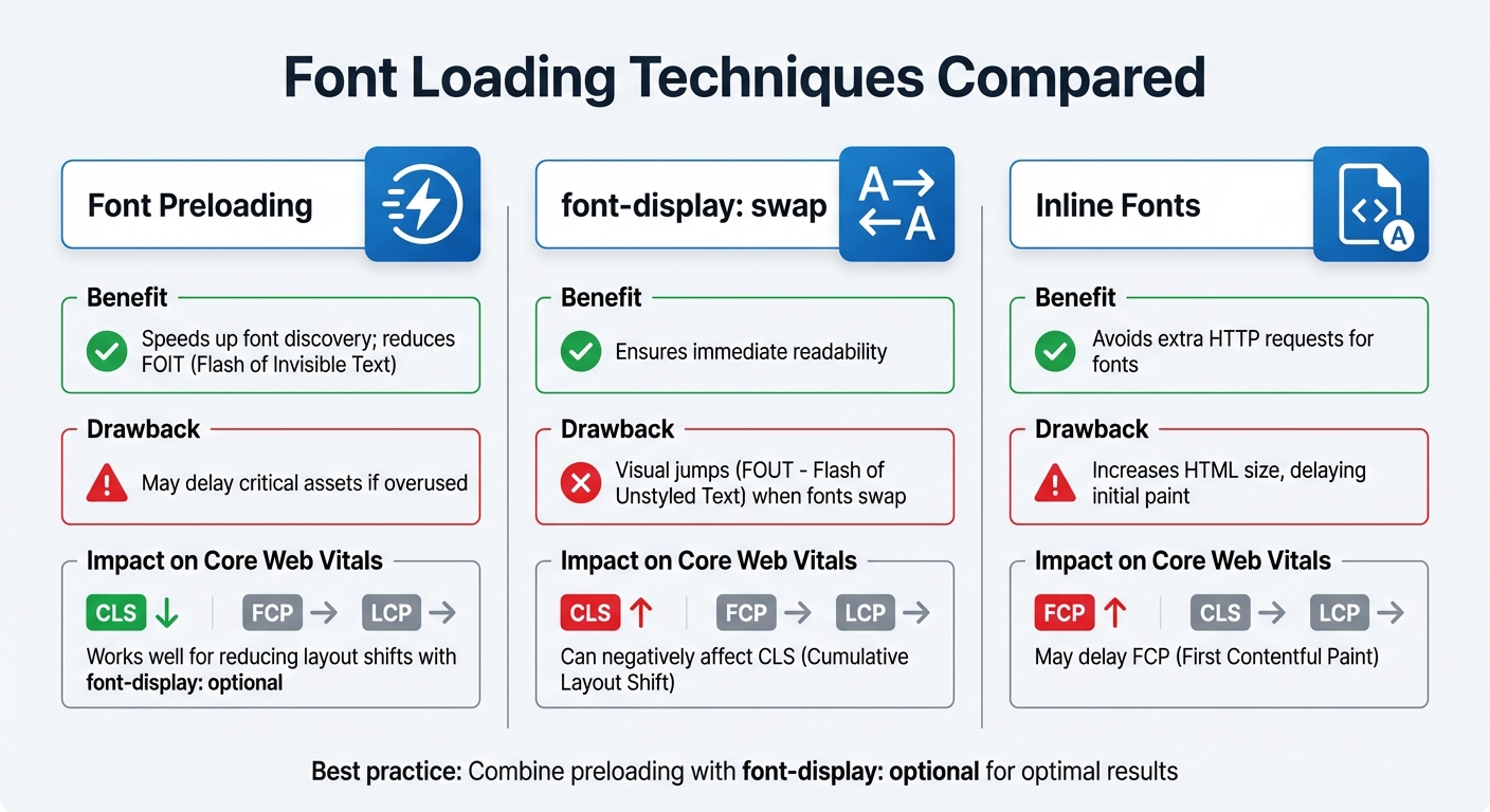 Font Loading Techniques Comparison: Preloading vs font-display vs Inline Fonts