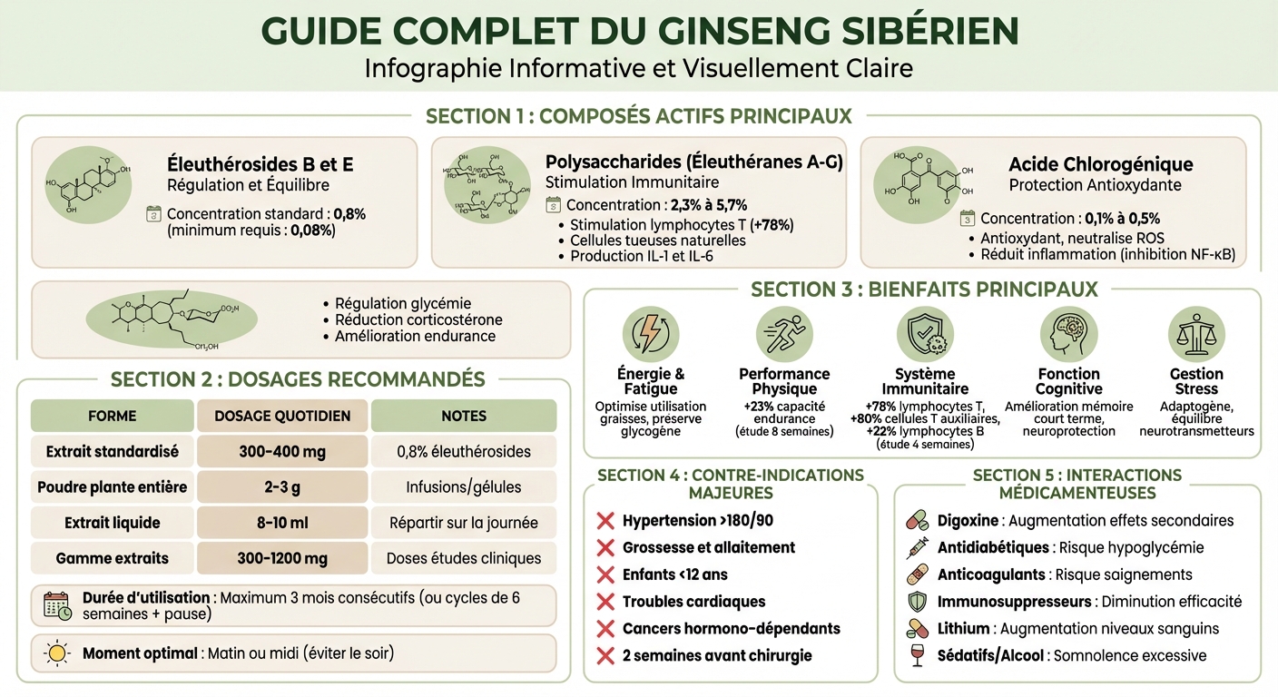Ginseng Sibérien : Composés Actifs, Dosages et Bienfaits Principaux