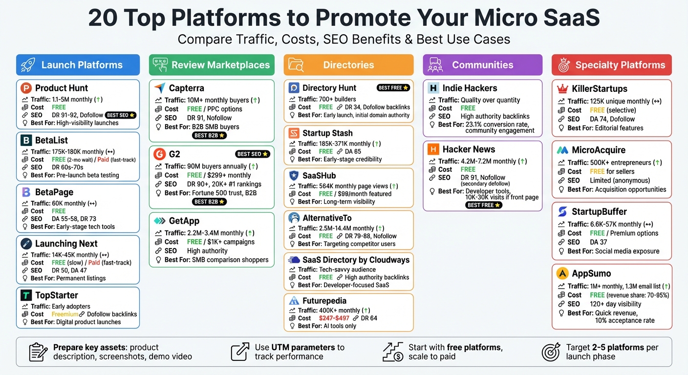 Micro SaaS Promotion Platforms Comparison: Traffic, Cost, and SEO Benefits