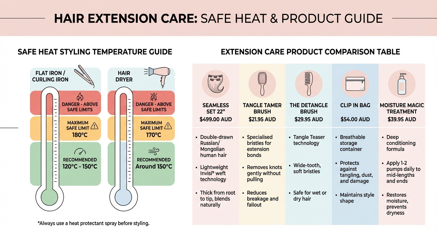 Hair Extension Care Guide: Heat Styling Temperature Limits and Product Comparison