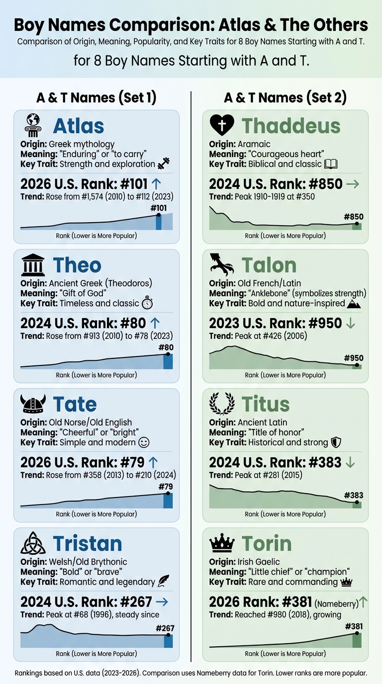 8 Boy Names Starting with A-T: Popularity Rankings and Meanings Comparison