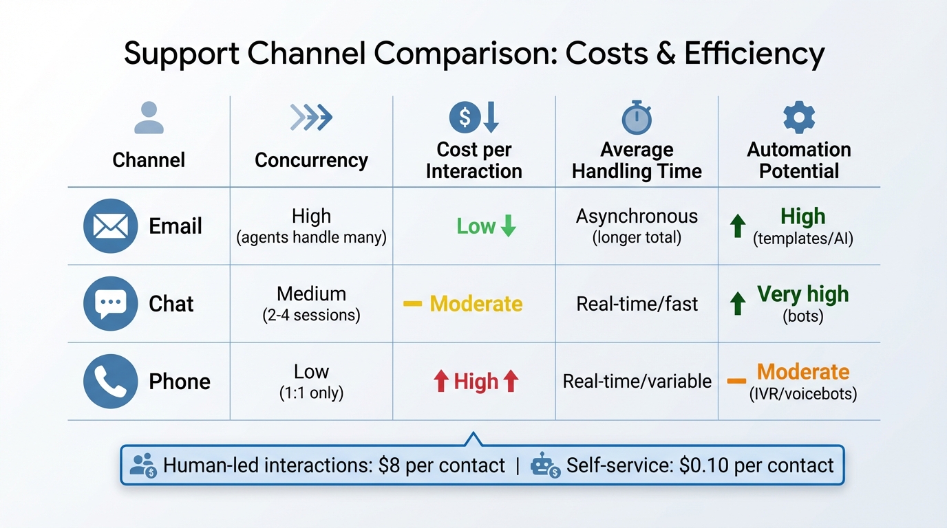 Support Channel Comparison: Email vs Chat vs Phone Costs and Efficiency