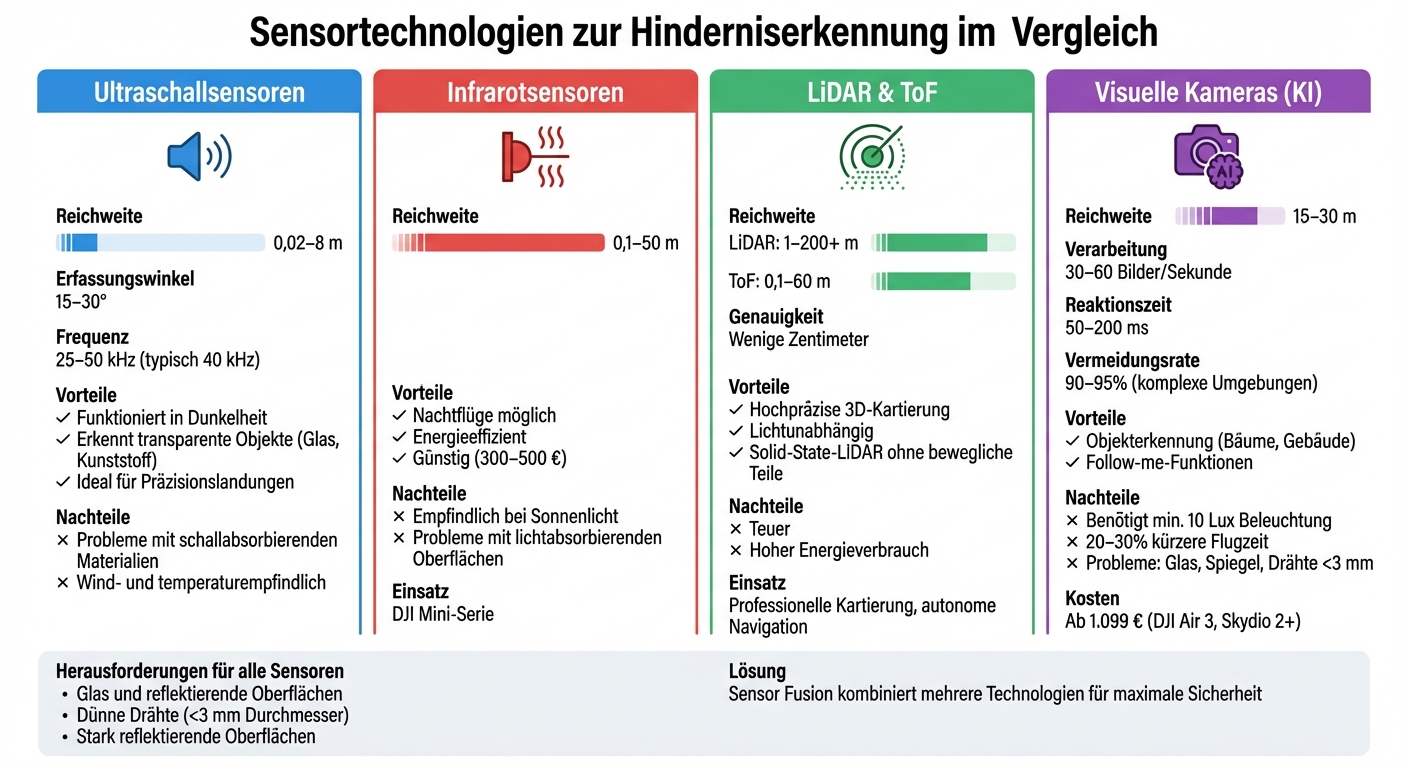 Drone sensor technologies compared: range and areas of application
