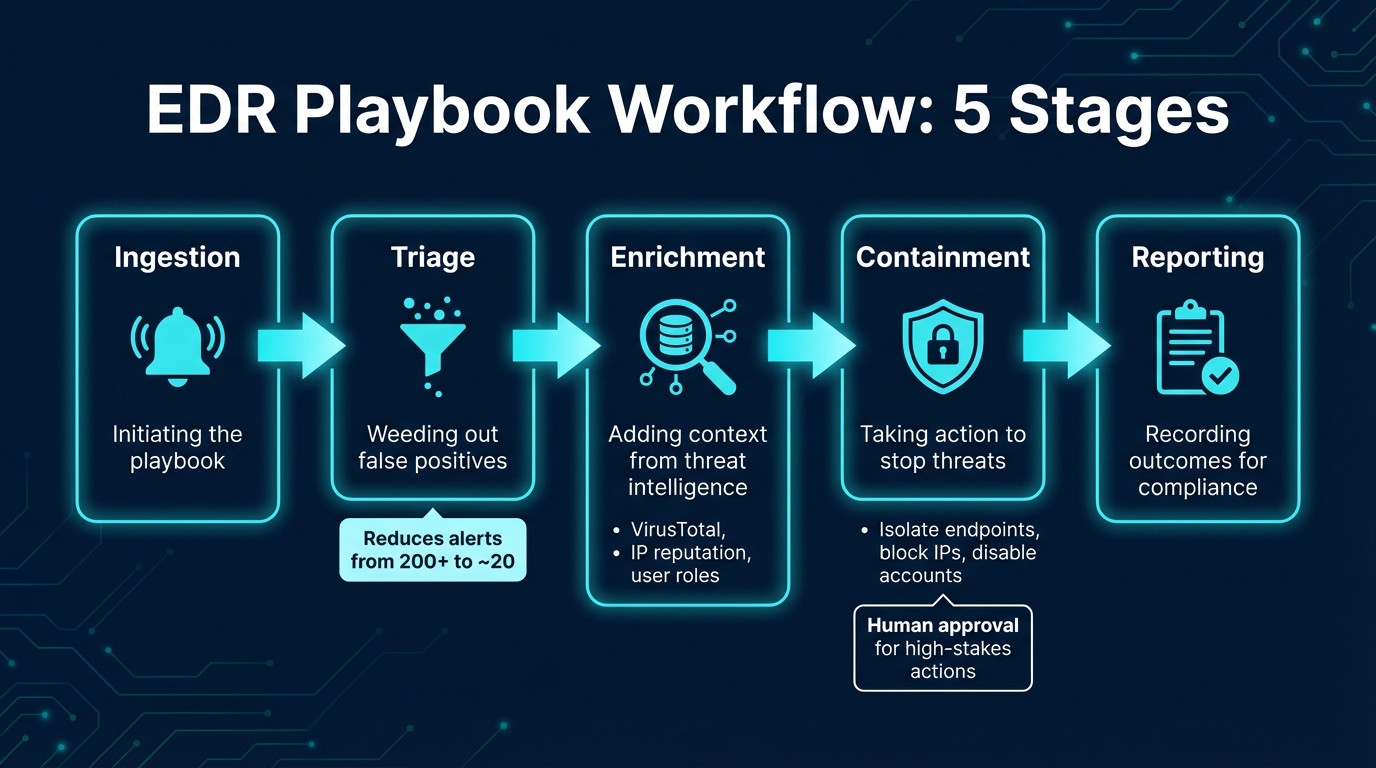 EDR Playbook Workflow: 5 Stages from Ingestion to Reporting