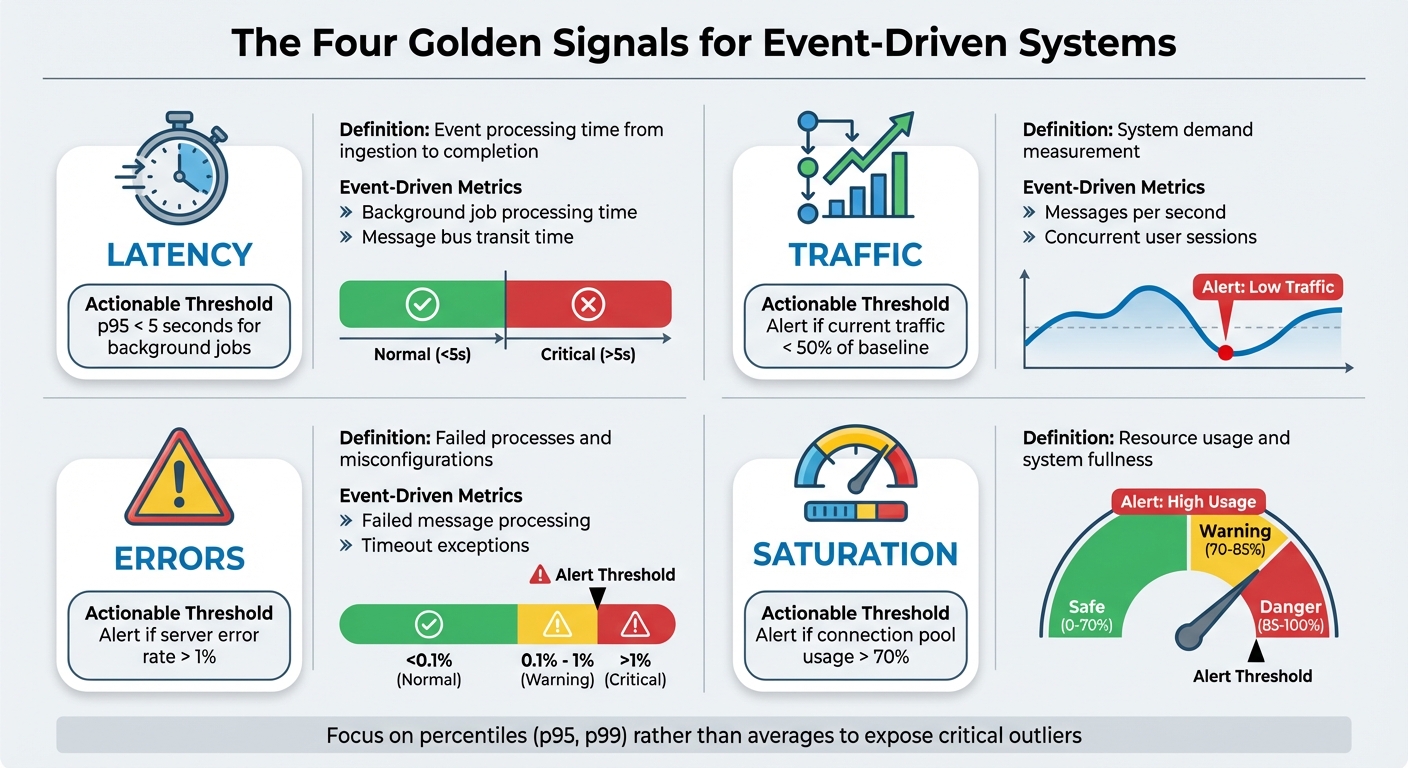 Four Golden Signals Framework for Event-Driven System Monitoring