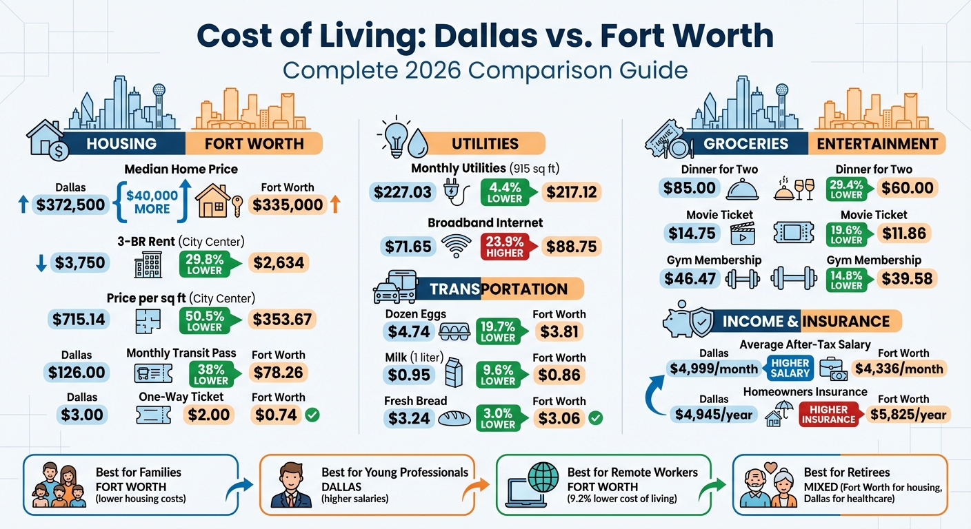 Dallas vs Fort Worth Cost of Living Comparison 2026