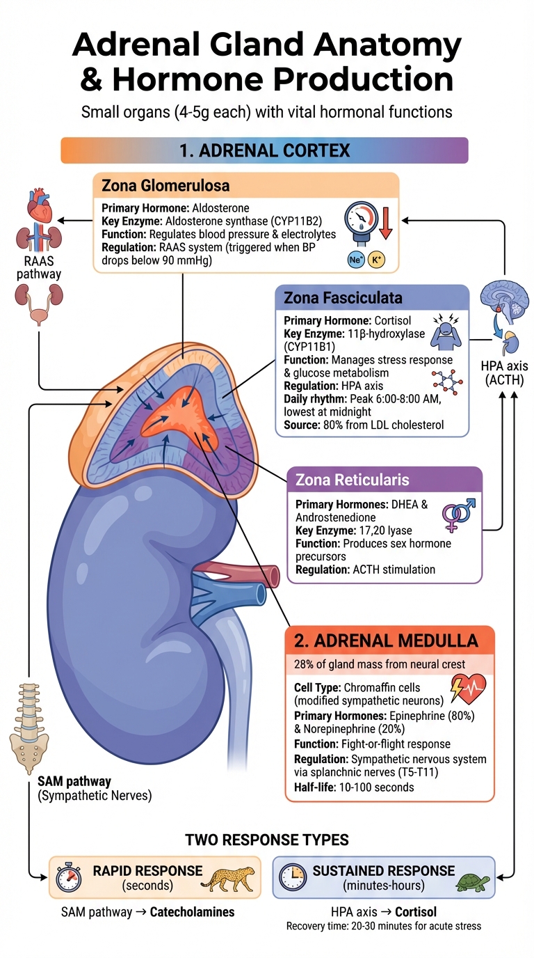 Adrenal Gland Anatomy: Cortex Zones and Hormone Production