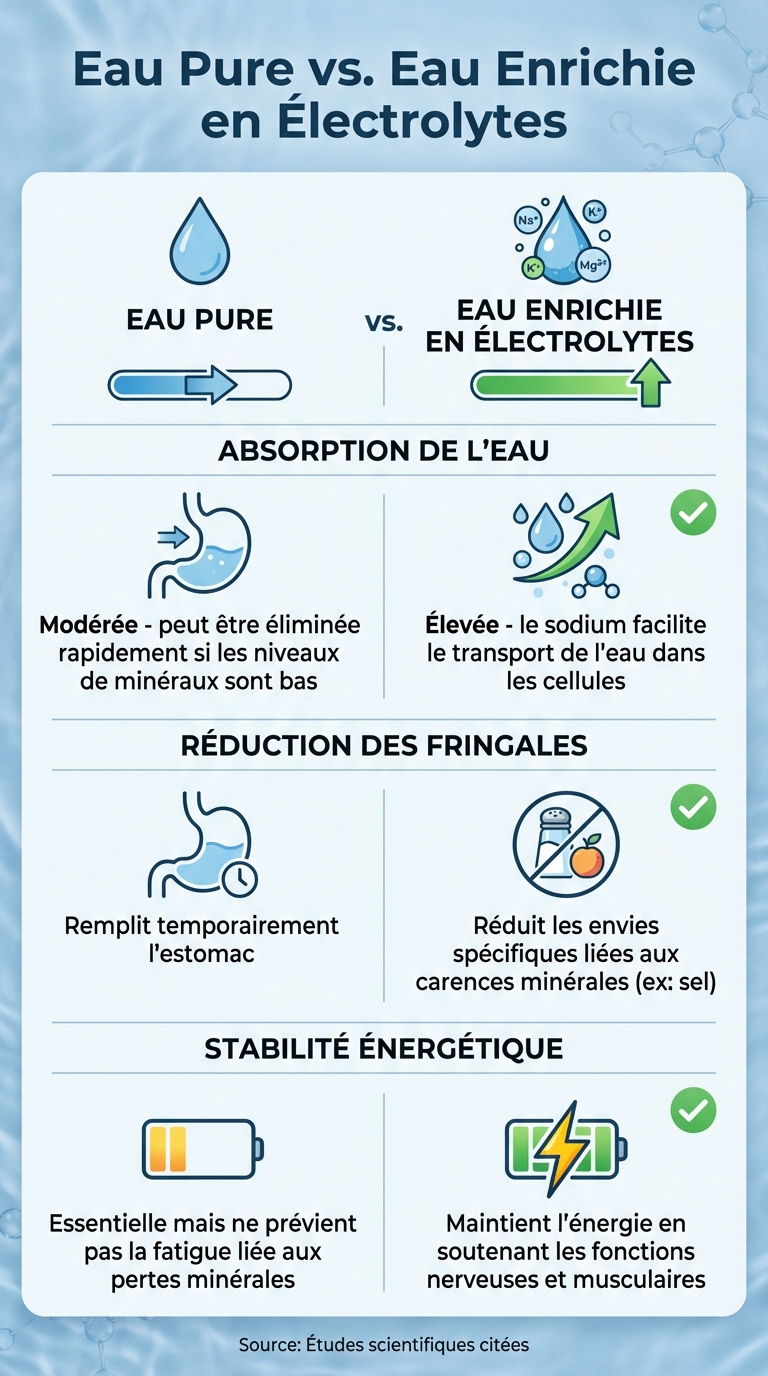 Comparaison eau pure vs eau enrichie en électrolytes pour l'hydratation