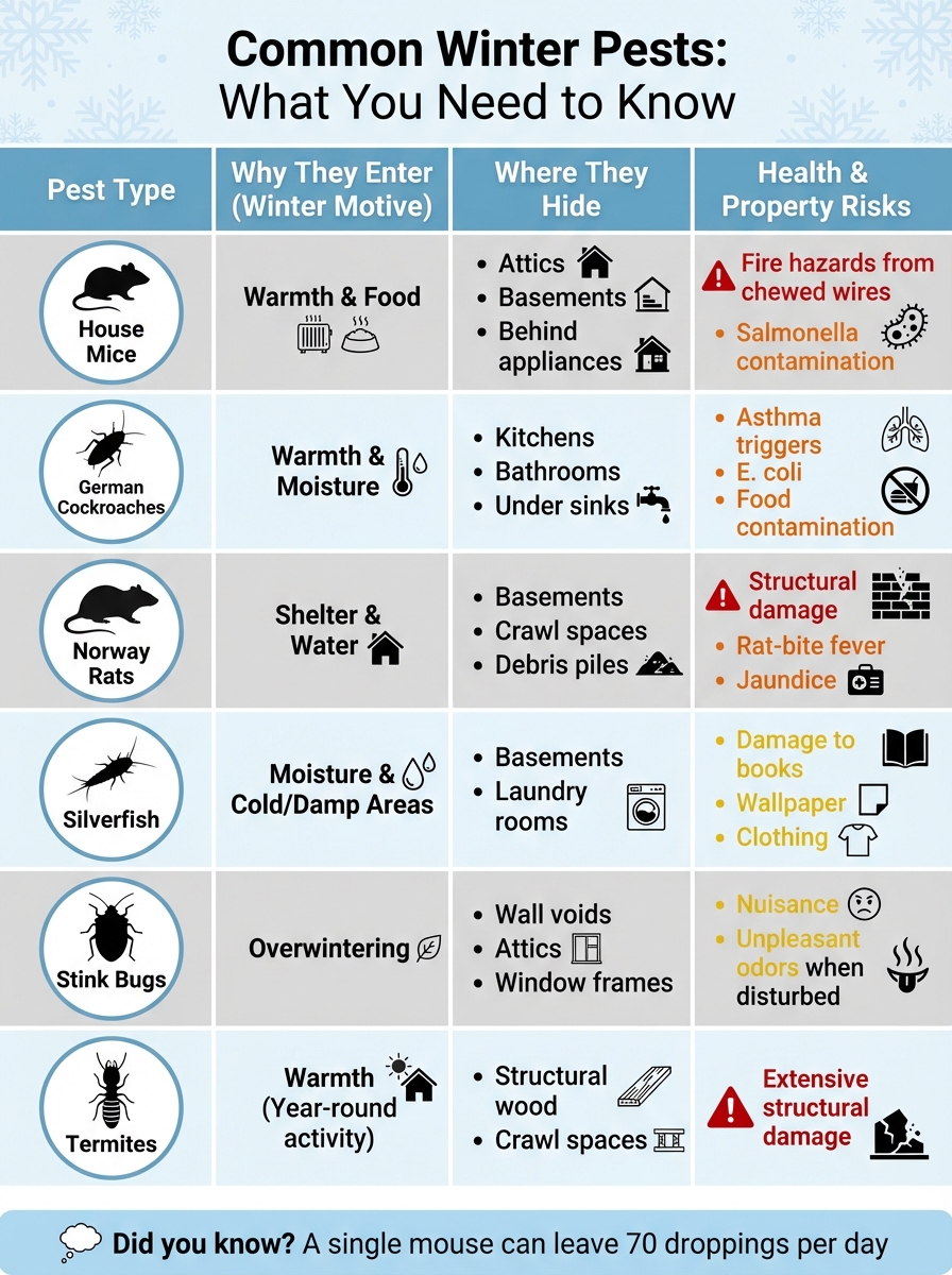 Common Winter Pests: Behavior, Hiding Spots, and Health Risks