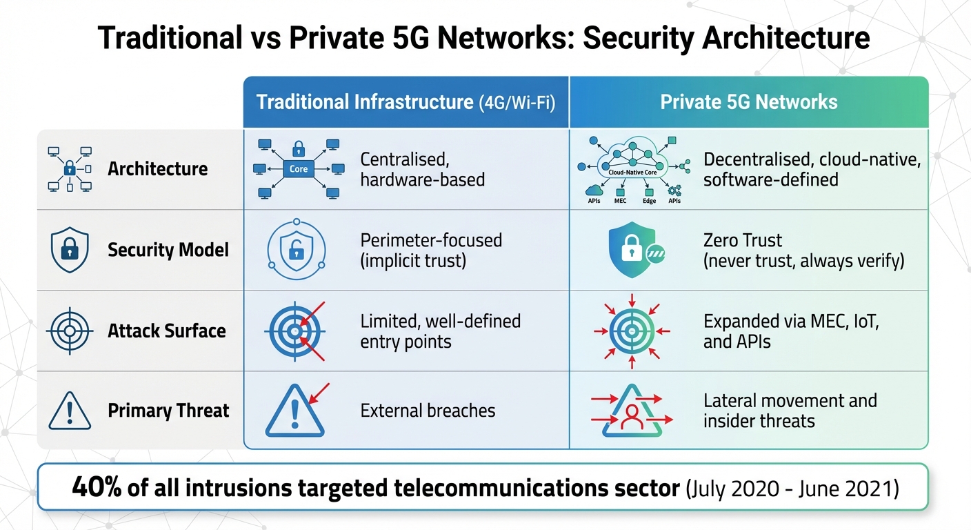 Traditional vs Private 5G Networks Security Architecture Comparison