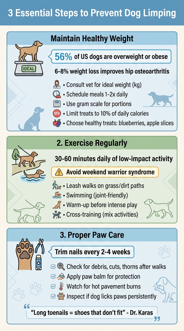 3 Essential Steps to Prevent Dog Limping: Weight, Exercise, and Paw Care Guide