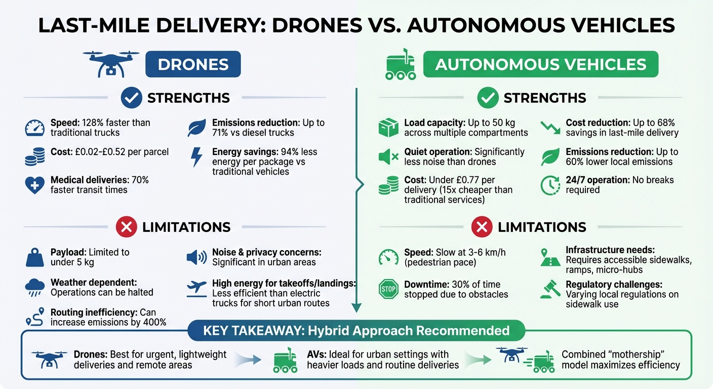 Drones vs Autonomous Vehicles for Last-Mile Delivery: Cost, Speed, and Environmental Impact Comparison