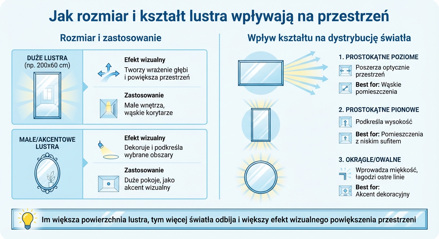 Porównanie rozmiarów i kształtów luster - wpływ na przestrzeń