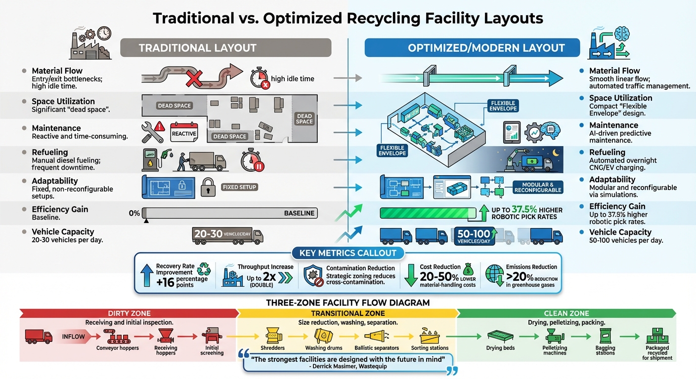 Traditional vs Optimized Recycling Facility Layout Comparison