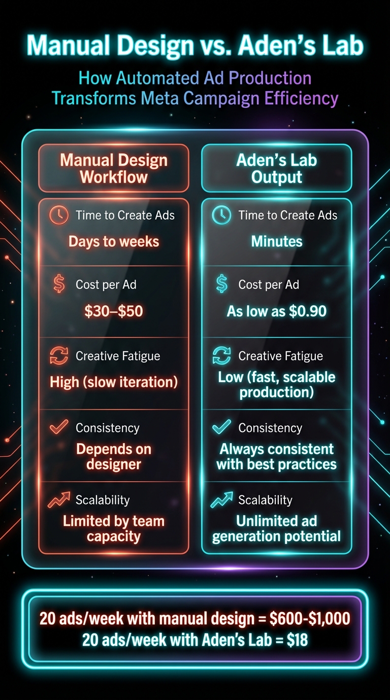 Manual Design vs Aden's Lab: Cost and Time Comparison for Meta Ad Creation