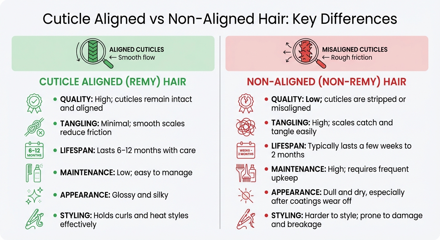 Cuticle Aligned vs Non-Aligned Hair Extensions Comparison Chart