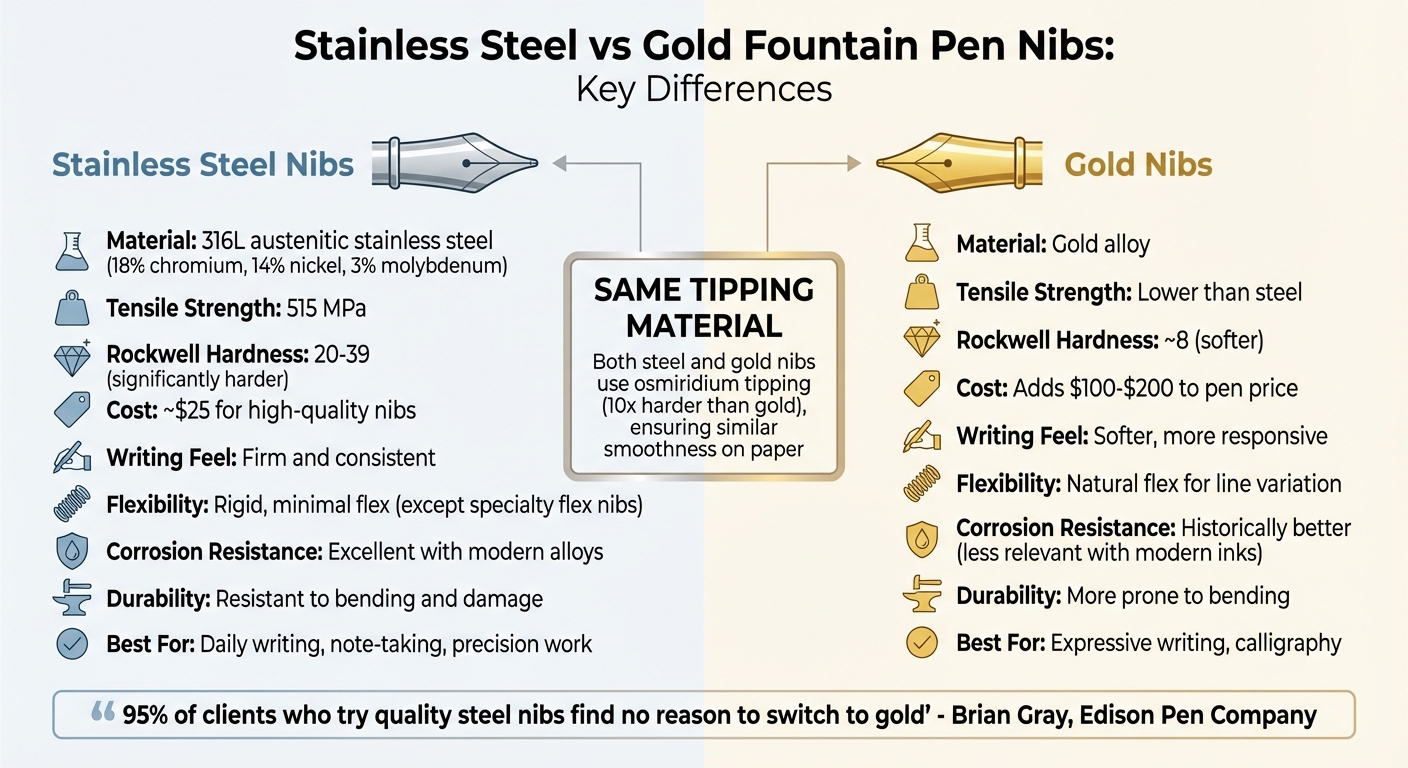 Stainless Steel vs Gold Fountain Pen Nibs Comparison