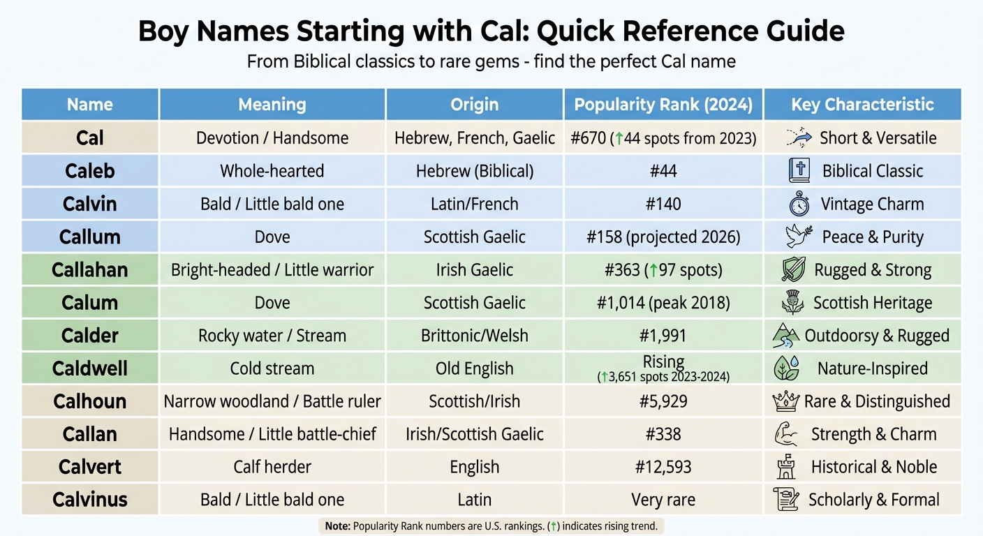 12 Boy Names Starting with Cal: Meanings, Origins and Popularity Rankings