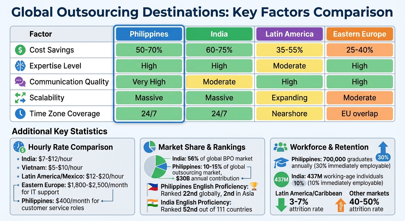 Global Outsourcing Destinations Comparison: Cost Savings, Expertise, and Communication Quality